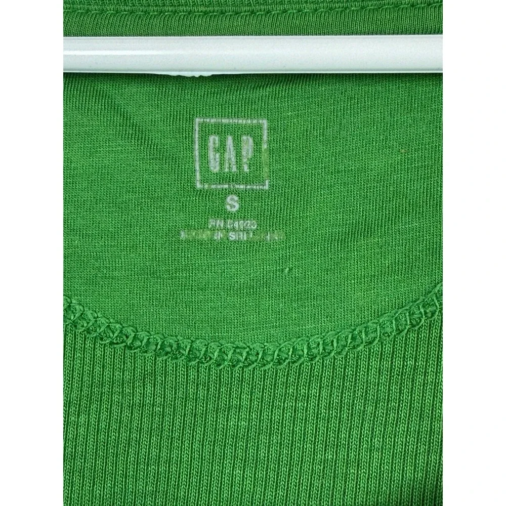 GAP Y2K Scoop Neck Babydoll Top Green‎ Ribbed Cotton Modal Women's S Henley - Picture 7 of 12
